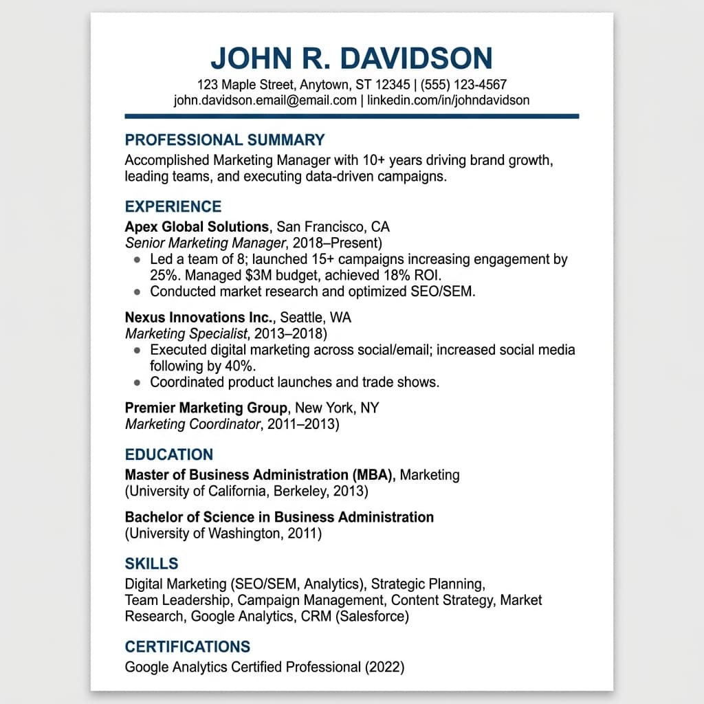 Classic resume template preview