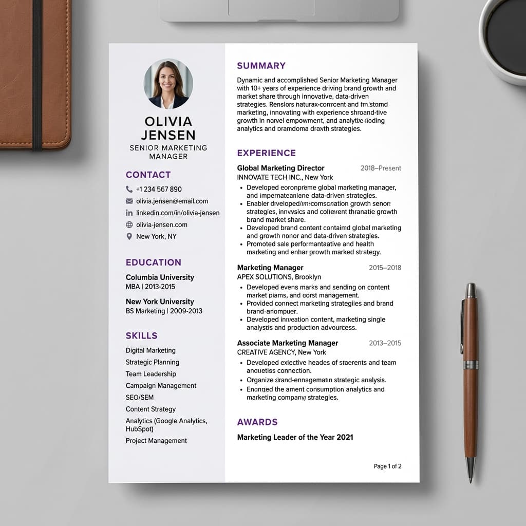 Professional resume template preview